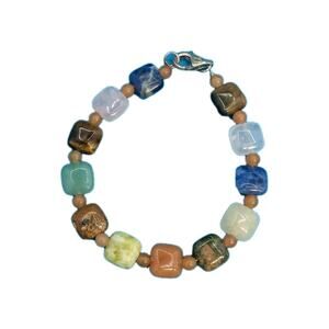 Jay King Sterling Silver Multi Stone Square Beads Bracelet
